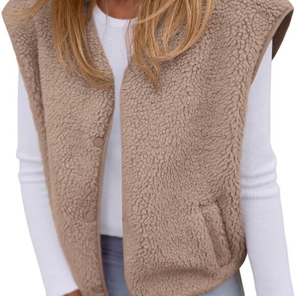 Women's Fall Winter Fleece Vest 2025 Trendy Sleeveless Sherpa Jacket Button Down - Picture 1 of 8